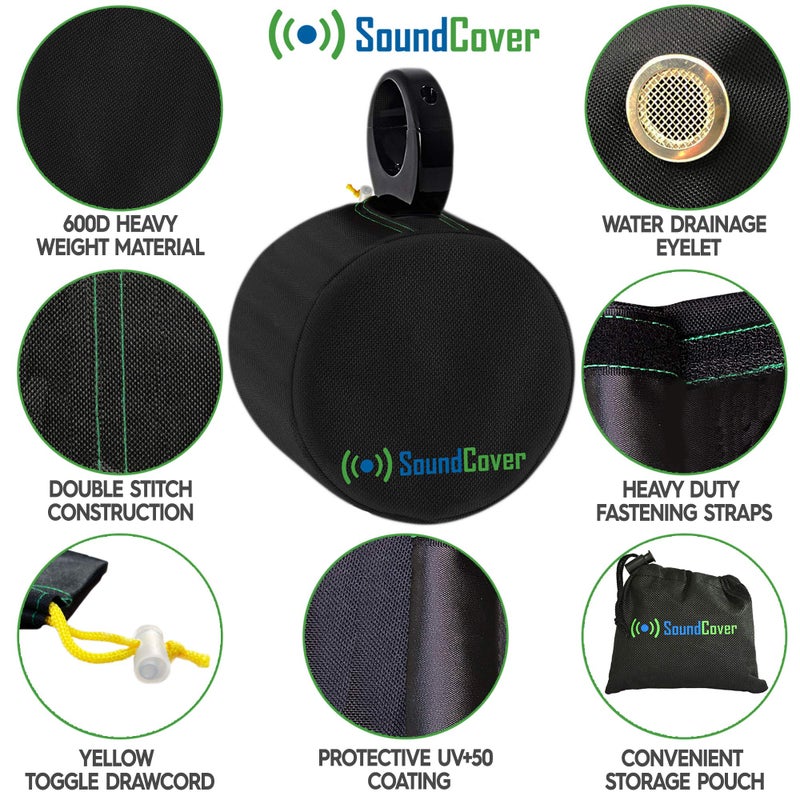 SoundCover أغطية مكبرات الصوت البحرية SoundCover Black 600D لبرج الاستيقاظ - كبيرة (ارتفاع 14" × عرض 14" × عمق 12.8") - أغطية مقاومة للعوامل الجوية لمكبرات الصوت البحرية و ATV - Image 3
